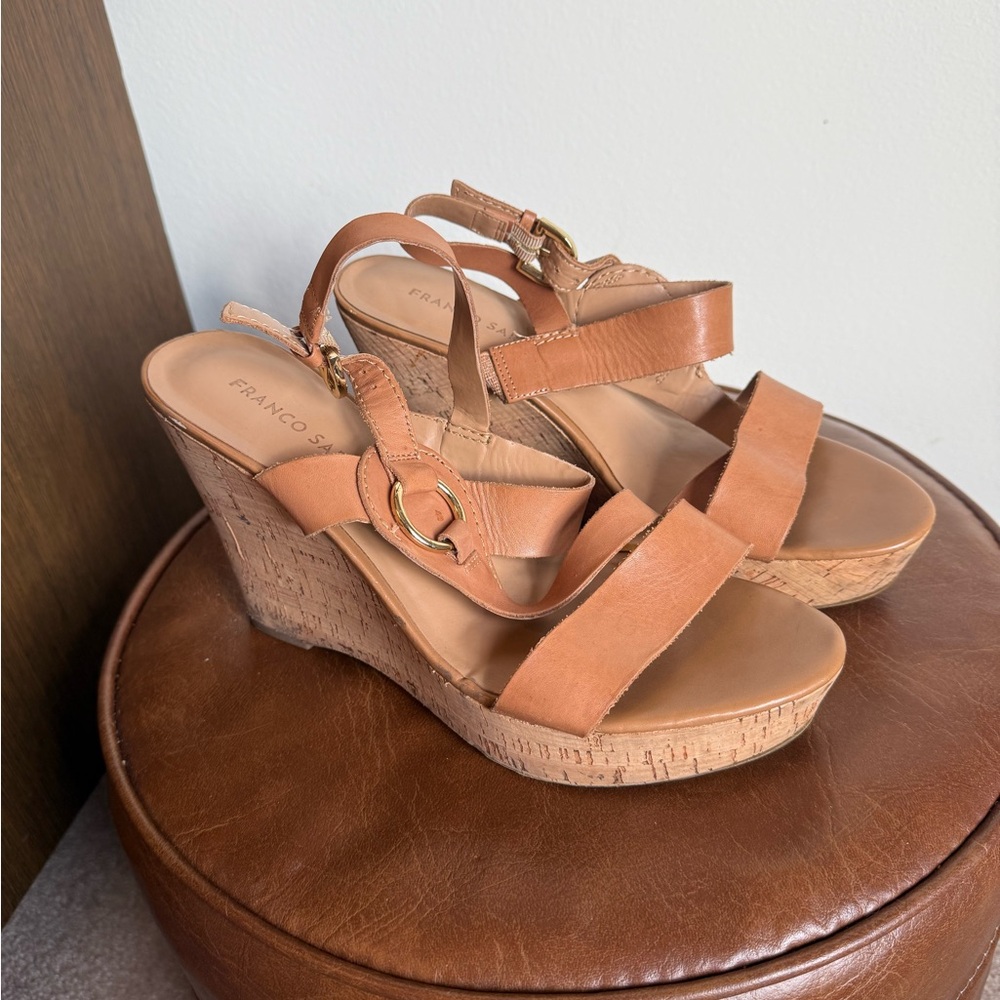 Franco Sarto Brown Leather Wedge Sandals